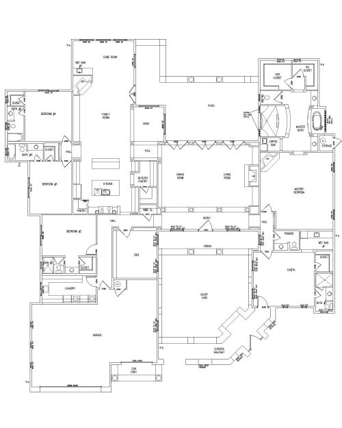 Split floor plan in a Tuscan Courtyard style custom home